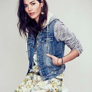 RARE Free people Blue Hooded Jean Jacket